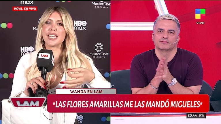 Wanda Nara habló con Ángel de Brito en el móvil de LAM. Foto: Captura (América)