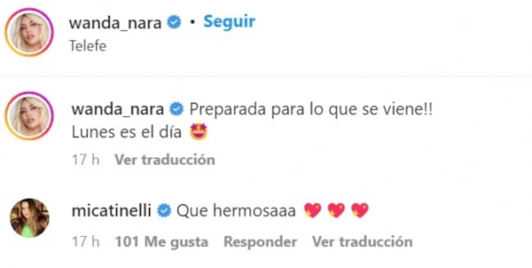 Wanda Nara impactó con un conjunto de jean de la marca de Mica Tinelli y recibió un dulce mensaje de su parte