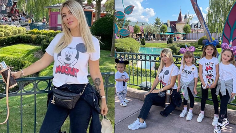 Wanda Nara lució un look inspirado en Mickey Mouse para divertirse con sus hijos y sobrinos en Disney París