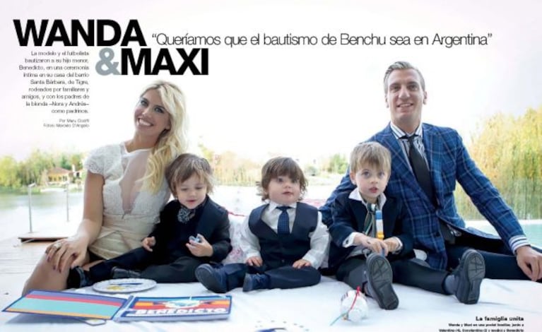 Wanda Nara, Maxi López y sus tres hijos. (Foto: revista Caras)