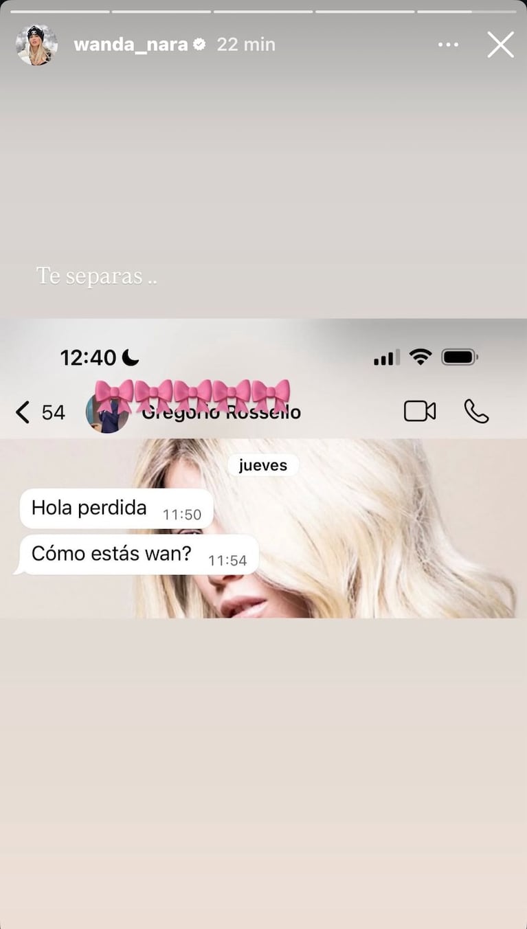 Wanda Nara mostró su chat con Grego Rossello (Foto: Instagram/@wanda_nara).