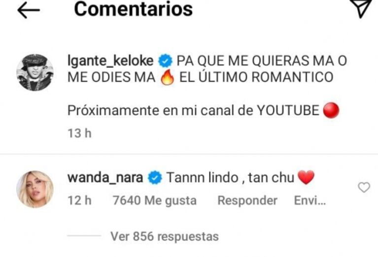 Wanda Nara piropeó picante a L-Gante al ver las candentes imágenes del videoclip que protagonizan juntos 