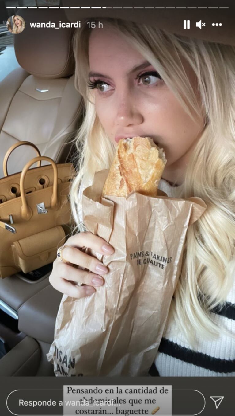 Wanda Nara protagonizó una llamativa sesión de fotos comiendo una baguette: "Mi felicidad es tan simple"