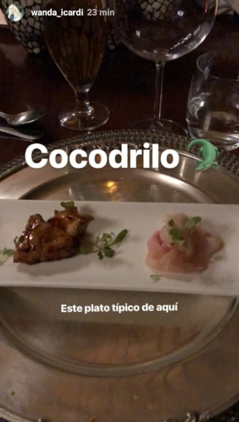 Wanda Nara publicó un plato de cocodrilo en sus vacaciones con Icardi en Sudáfrica... y luego borró el posteo