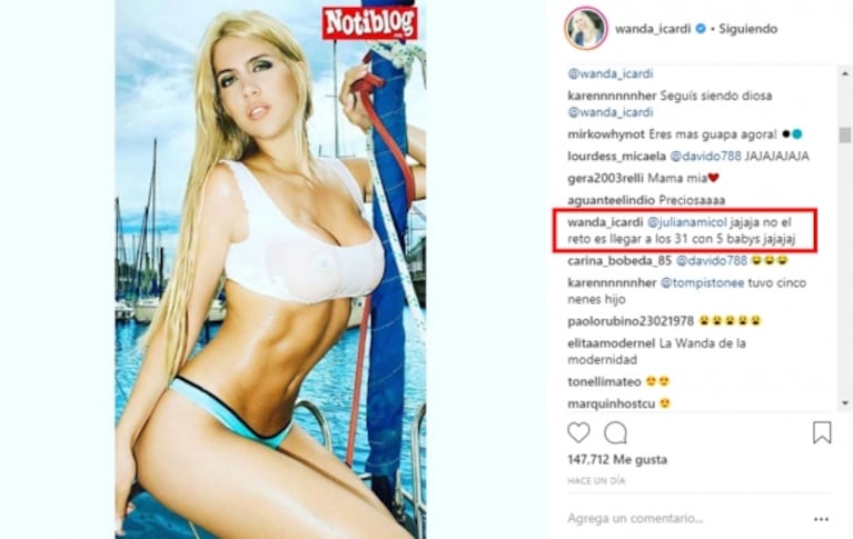 Wanda Nara publicó una foto hot retro y desafió: "El reto es llegar a los 31 con cinco babies"