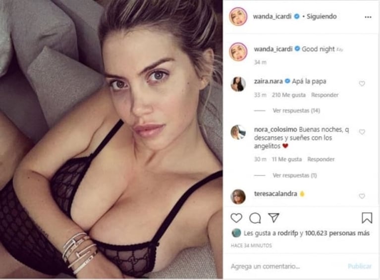 Wanda Nara publicó una foto sexy al borde de la censura en Instagram: "Buenas noches"