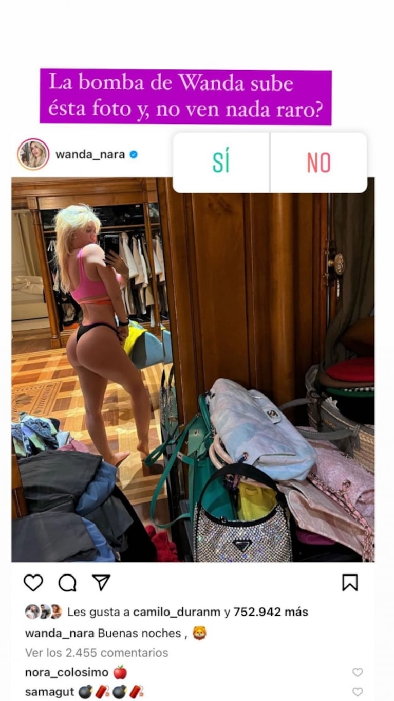 Wanda Nara publicó una osada foto y le descubrieron la "trampita": "Las líneas del piso, todas torcidas"