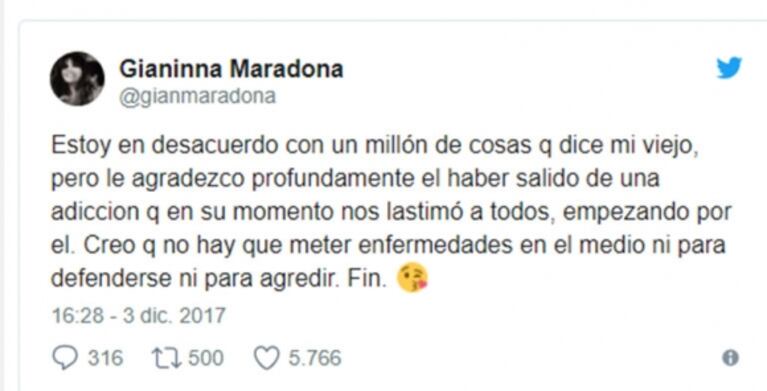 Wanda Nara recomendó un antidoping para Maradona y Gianinna le salió fuerte al cruce: "¡Recuerdo tu pasado y me alegro que hayas avanzado!"