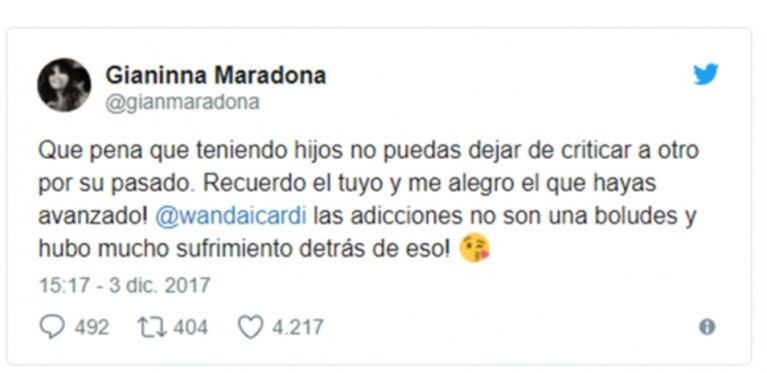 Wanda Nara recomendó un antidoping para Maradona y Gianinna le salió fuerte al cruce: "¡Recuerdo tu pasado y me alegro que hayas avanzado!"