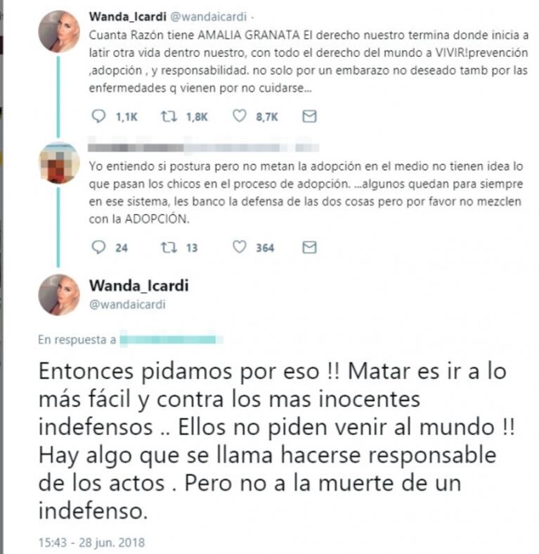 Wanda Nara respaldó a Amalia Granata y declaró su fuerte posicionamiento: "Matar es ir a lo más fácil" 