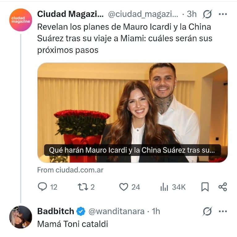 Wanda Nara respondió a una publicación de Ciudad Magazine y generó todo tipo de debates (Foto: X/@ciudad_magazine).