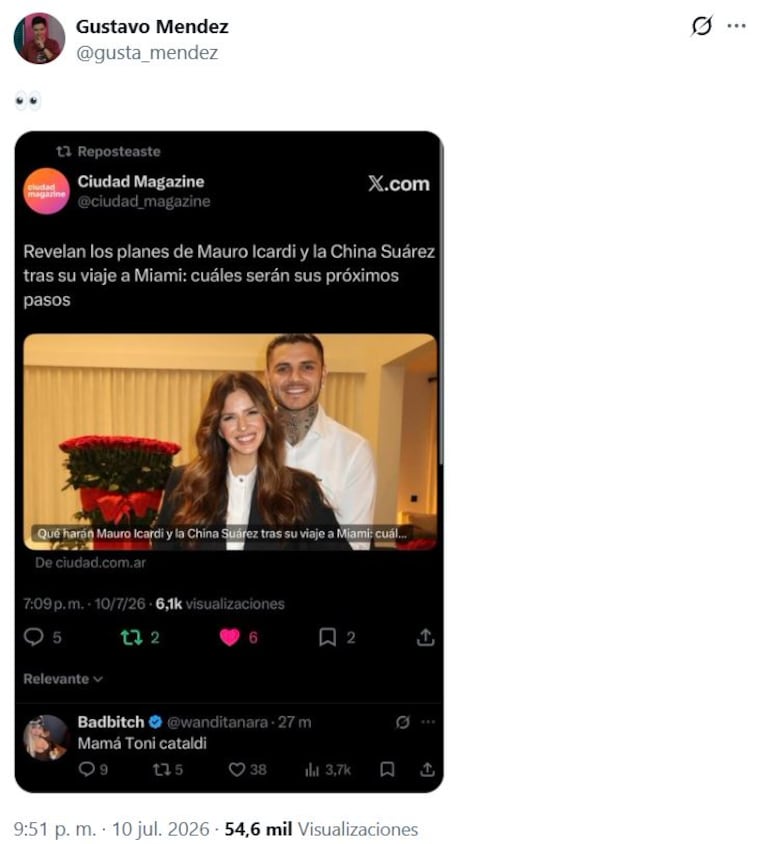 Wanda Nara respondió a una publicación de Ciudad Magazine y generó todo tipo de debates (Foto: X/@gusta_mendez).