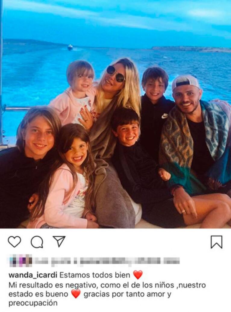 Wanda Nara salió al cruce de Maxi López y desmintió el contagio de sus hijos: "Mi resultado es negativo, como el de los niños"