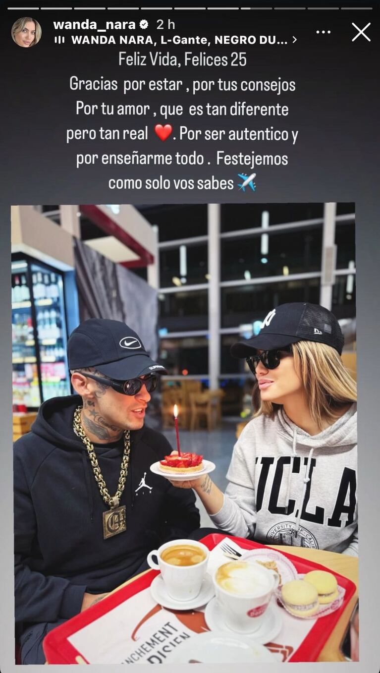 Wanda Nara saludó a L-Gante por su cumpleaños (Foto: captura de Instagram/@wanda_nara).