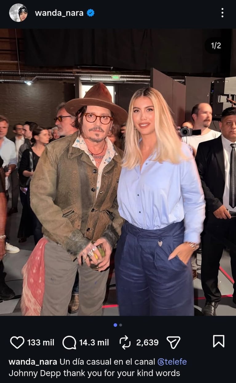 Wanda Nara se encontró con Johnny Depp en Argentina (Foto: Instagram/@wanda_nara).