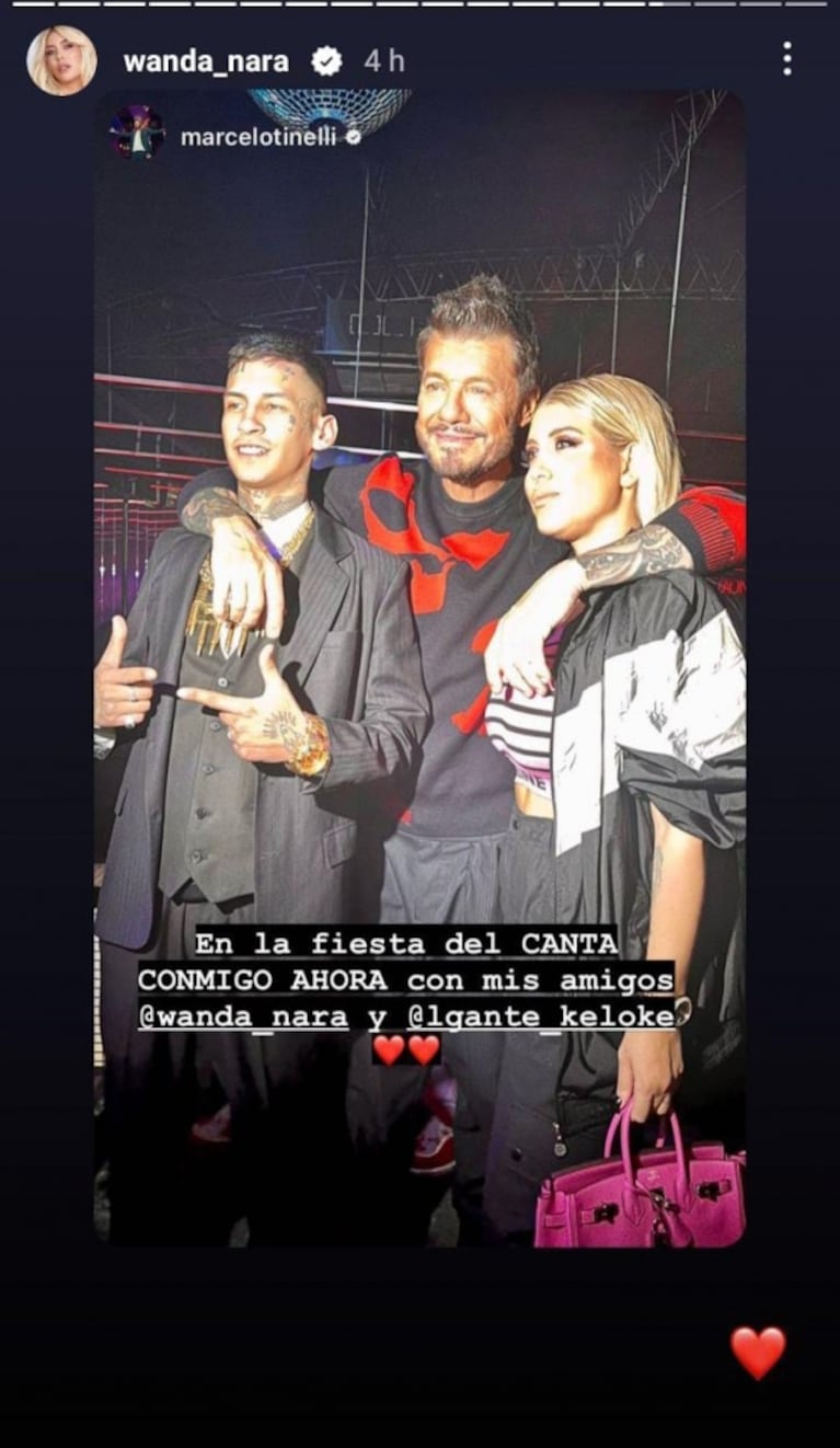 Wanda Nara sorprendió al acompañar a L-Gante a la fiesta de Canta Conmigo Ahora y Marcelo Tinelli le dedicó un pícaro mensaje