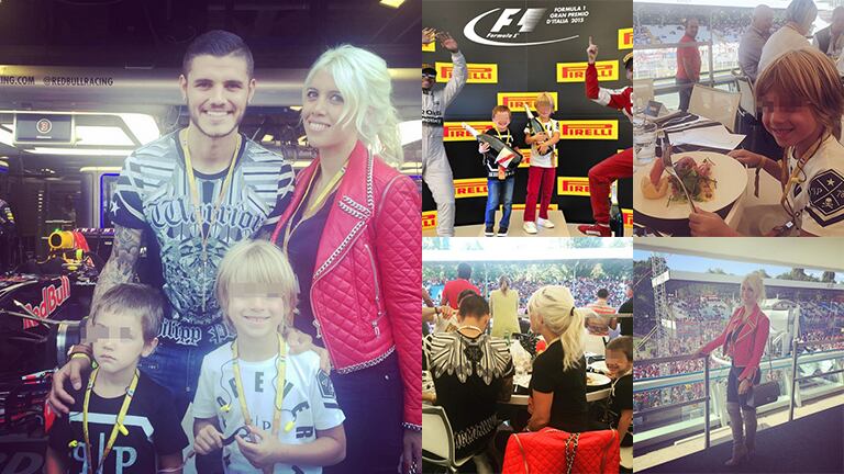 Wanda Nara, sus hijos mayores y Mauro Icardi en la F1. (Fotos: Instagram)