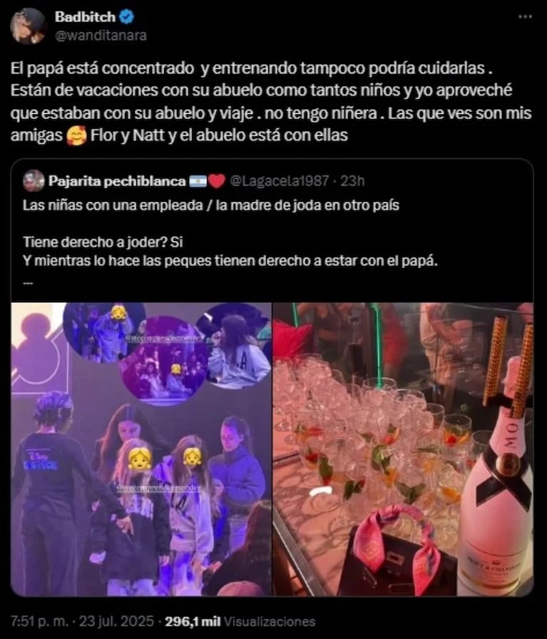 Wanda Nara viajó a Mallorca para ver a L-Gante y respondió las críticas por dejar a sus hijos en Argentina. CRÉDITO: Instagram/@wanda_nara