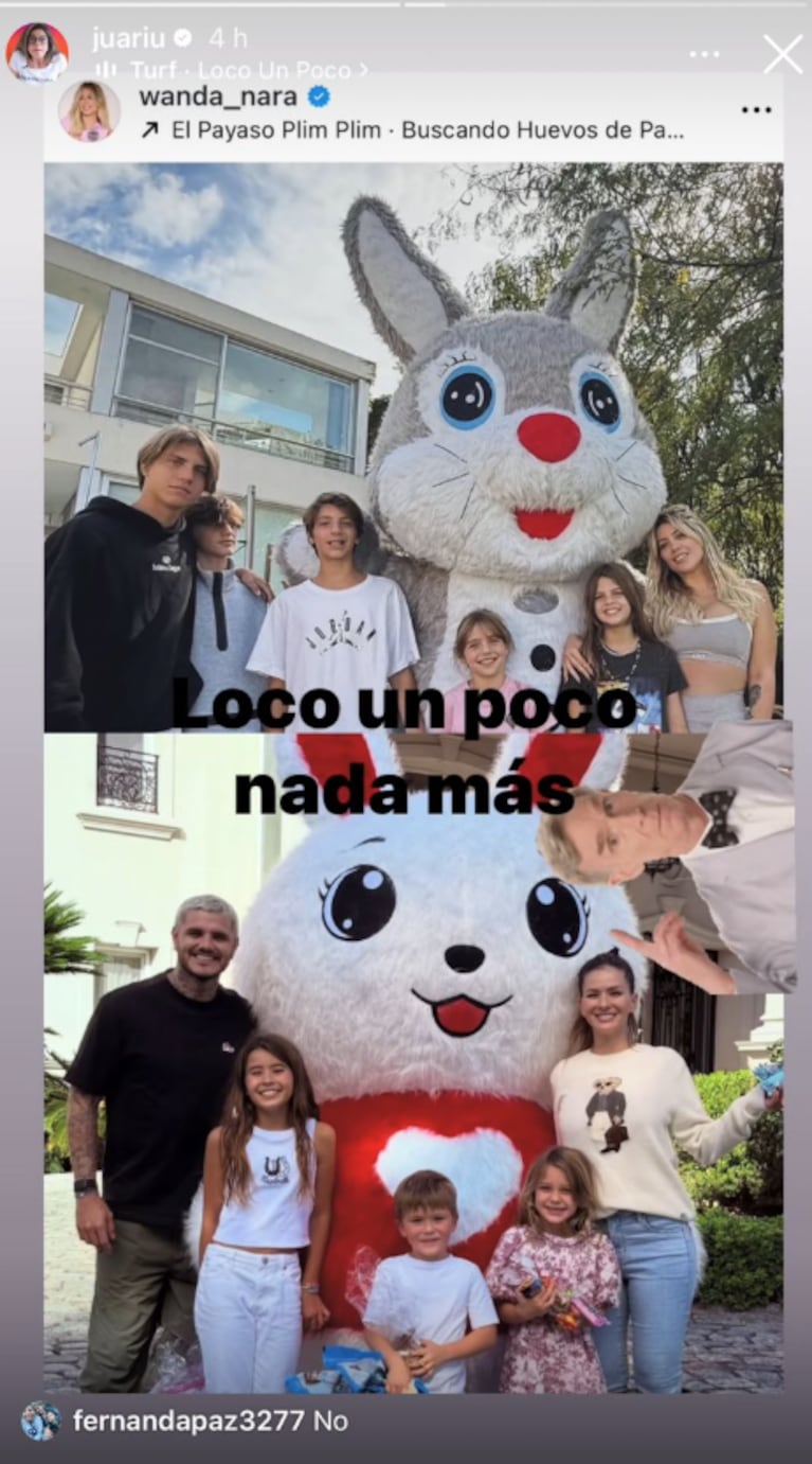 Wanda Nara y China Suárez celebraron las Pascuas, ¿igualitas? Foto: IG | juariu