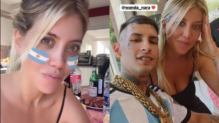 Wanda Nara y L-Gante se juntaron a ver la Semifinal del Mundial de Fútbol tras las imágenes de ellos a los besos (Fotos: Capturas de Instagram Stories)