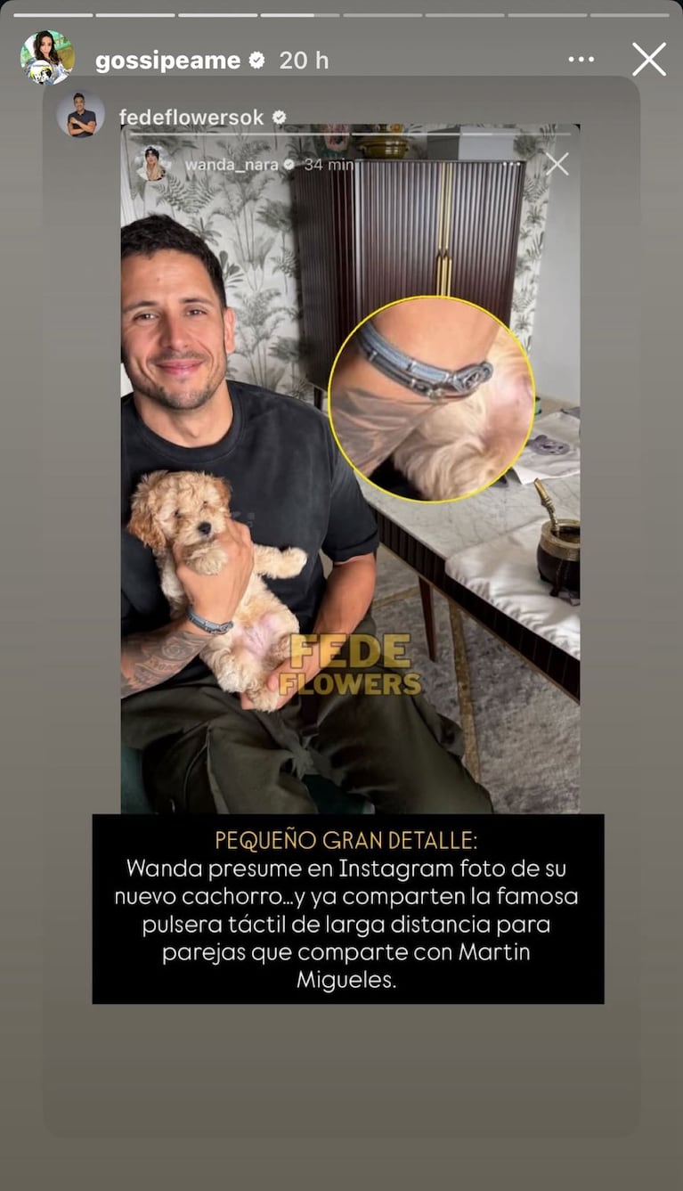 Wanda Nara y Martín Migueles tienen una pulsera táctil (Foto: captura de Pochi de Gossipeame y Fede Flowers).