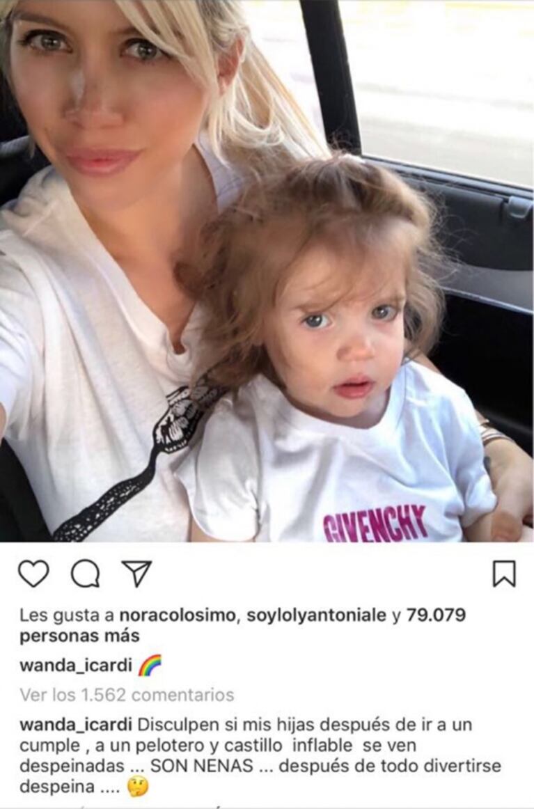 Wanda Nara y una irónica respuesta a una seguidora: "Disculpen si mis hijas se ven despeinadas, son nenas"