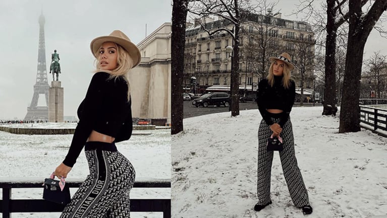 Wanda salió a pasear por París mientras nevaba.