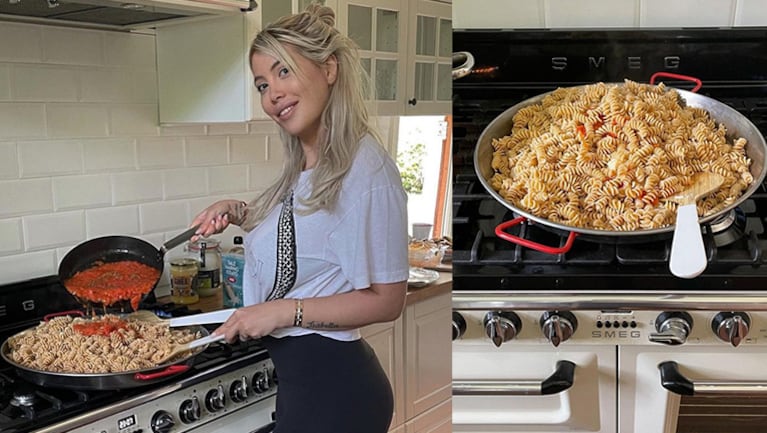 Wanda se mostró cocinándole pastas a su familia.