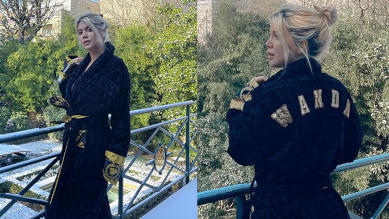 Wanda sorprendió con su bata personalizada de Versace.