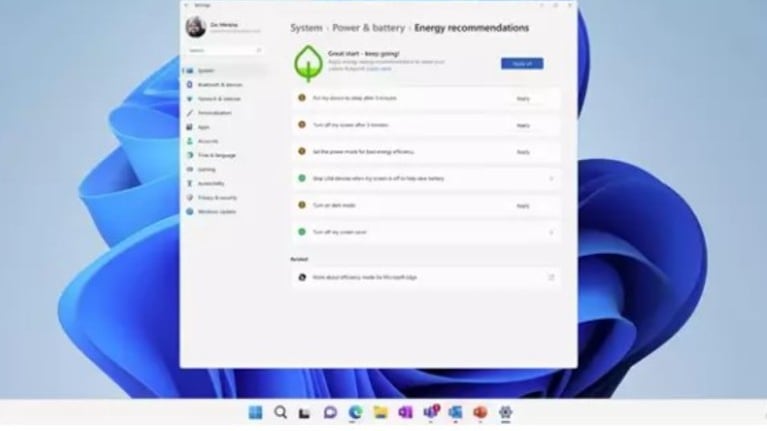 Windows 11 incorporará consejos para reducir el consumo energético del ordenador