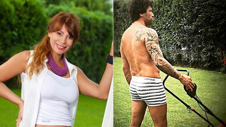   Ximena Capristo 'escrachó' a Gustavo Conti cortando el pasto en calzoncillo (Foto: Instagram)