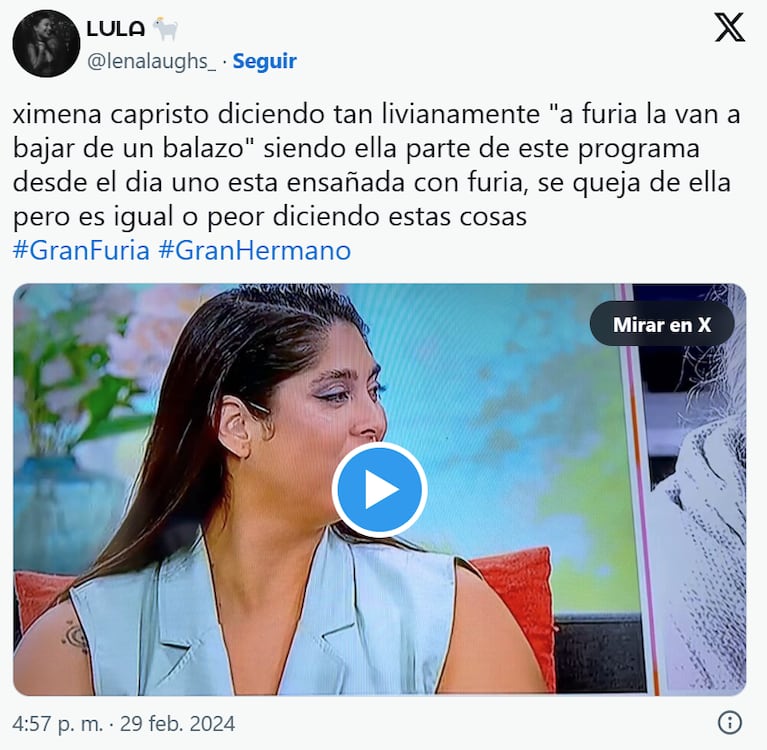 Ximena Capristo hizo un fuerte comentario sobre Furia de Gran Hermano y la fulminaron en redes: “Sos violenta”