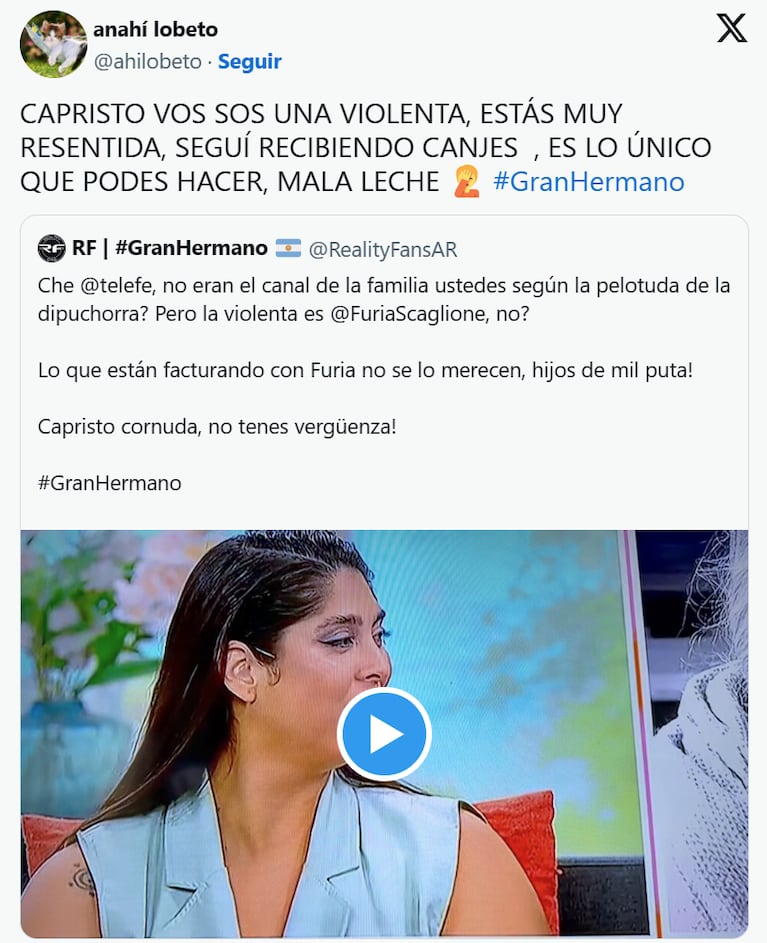 Ximena Capristo hizo un fuerte comentario sobre Furia de Gran Hermano y la fulminaron en redes: “Sos violenta”