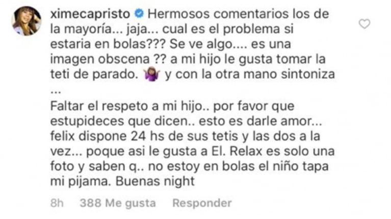 Ximena Capristo recibió duras críticas por publicar una foto amamantando semidesnuda: ¡su tajante respuesta! 