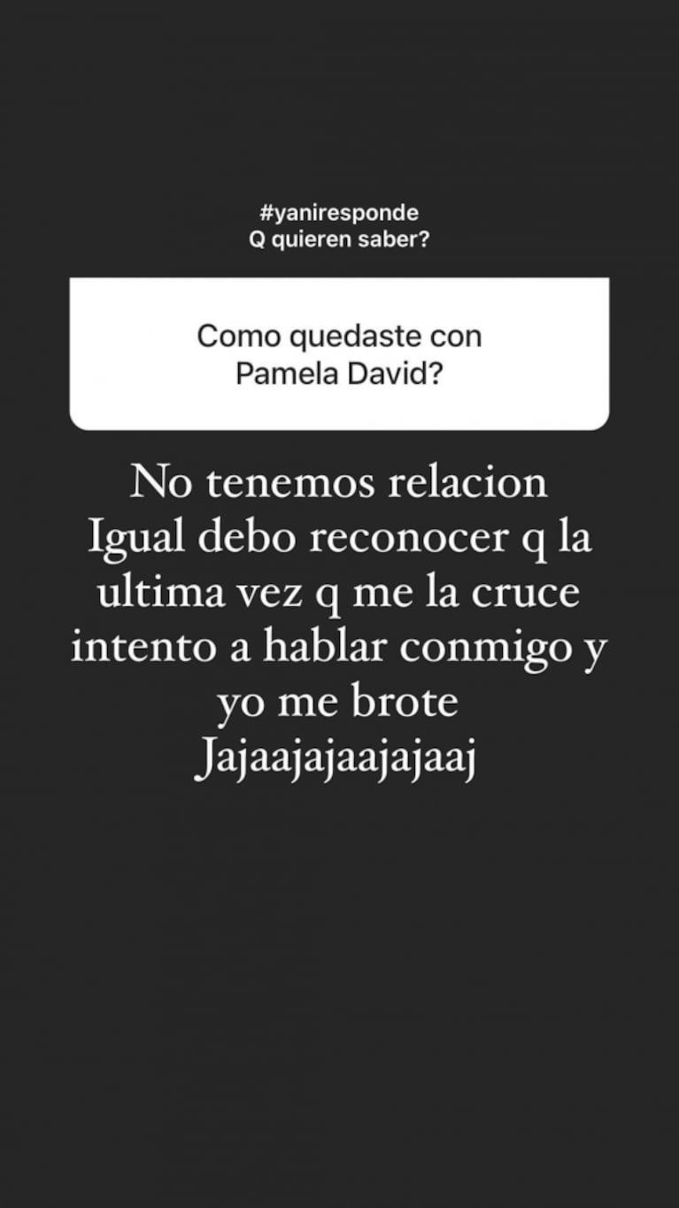 Yanina Latorre contó cómo está su relación con Pamela David: "Intentó hablar conmigo y yo me broté"