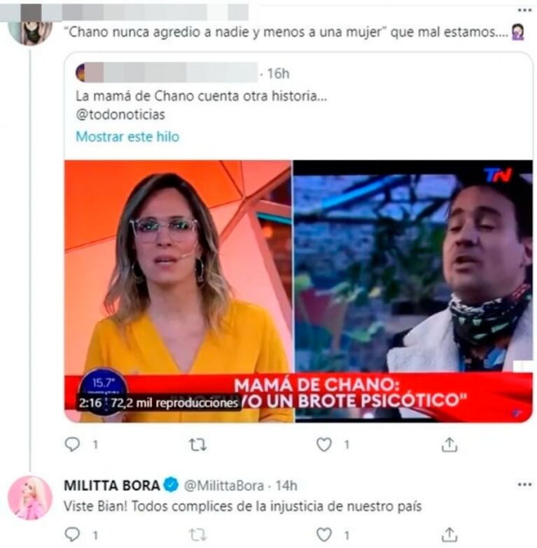 Yanina Latorre cuestionó a Militta Bora por apuntar contra la mamá de Chano: "Que no la critique; ella no es perfecta"