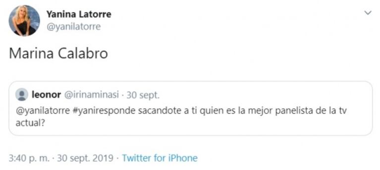 Yanina Latorre dijo quién es su panelista favorita... y no es de LAM: "Marina Calabró"