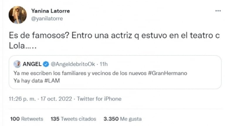 Yanina Latorre dio un sorpresivo dato sobre una participante de Gran Hermano