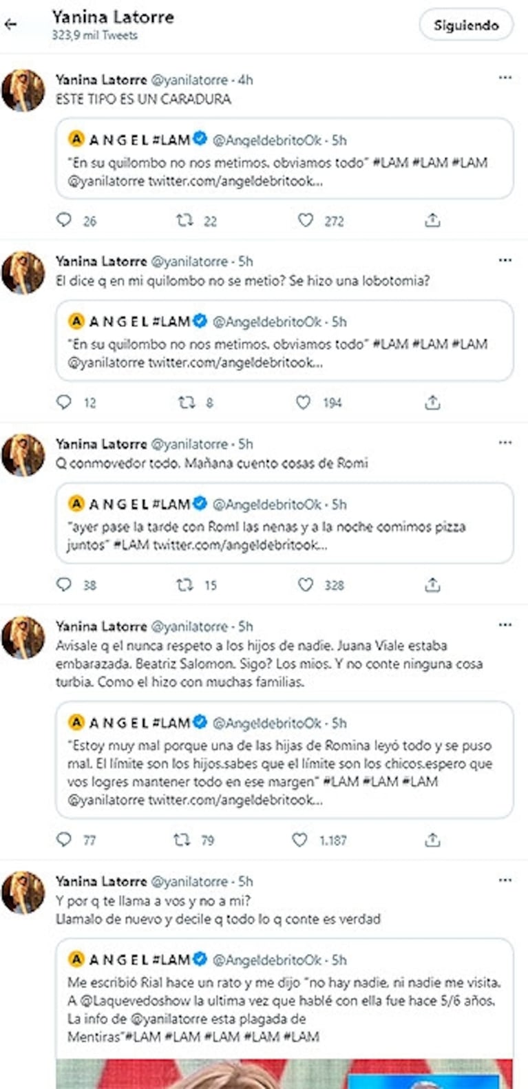 Yanina Latorre explotó contra Jorge Rial en Twitter: "Él nunca respetó a los hijos de nadie"