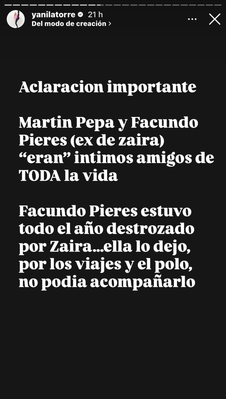Yanina Latorre habló de la polémica de Facundo Pieres, Martín Pepa, Pampita, Zaira Nara y Robert Strom (Foto: Instagram/@yanilatorre).