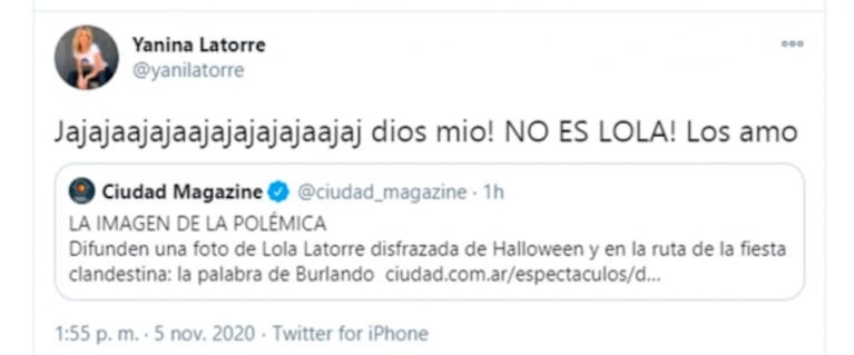 Yanina Latorre habló de la supuesta foto adjudicada a Lola en Halloween: "¡No es ella!"