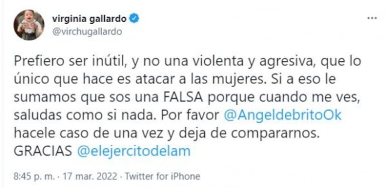 Yanina Latorre la trató de "inútil" y Virginia Gallardo le salió al cruce: "Prefiero ser eso y no una violenta y agresiva"