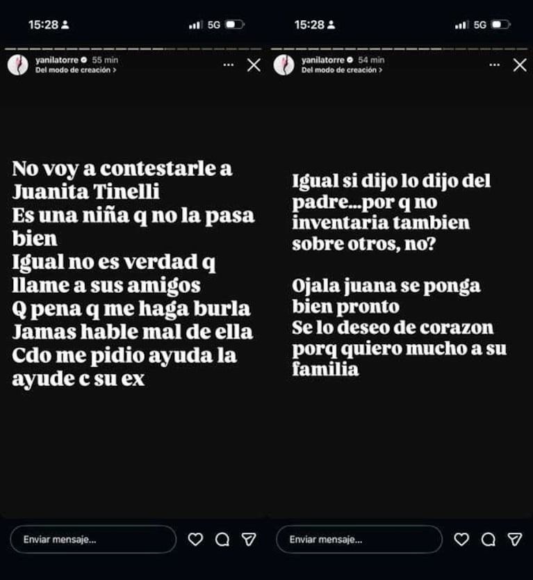 Yanina Latorre le contestó a Juanita Tinelli en las redes sociales (Fotos: Instagram @yanilatorre)