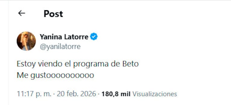 Yanina Latorre opinó del nuevo programa de Beto Casella (captura de X)