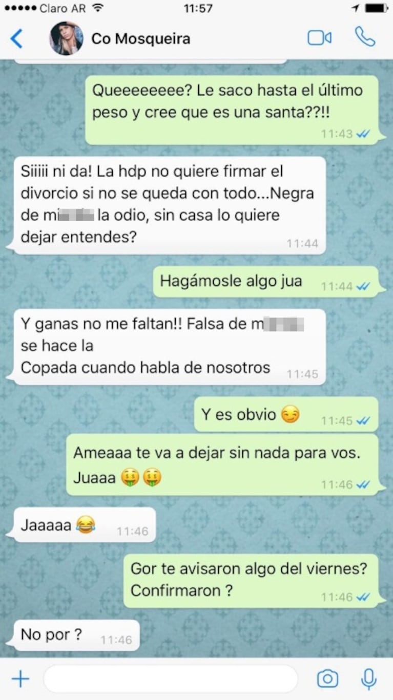 Yanina Latorre publicó supuestos chats de la novia de Fantino destrozando a Miriam Lanzoni y Coni Mosqueira los negó: "No es mi manera de hablar"