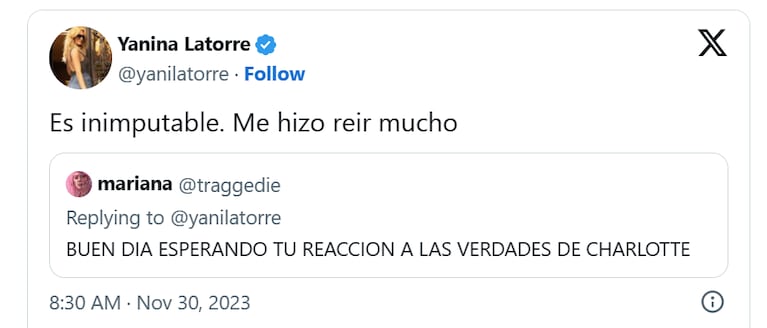 Yanina Latorre reaccionó contundente tras ser tildada de “mafiosa” por Charlotte Caniggia