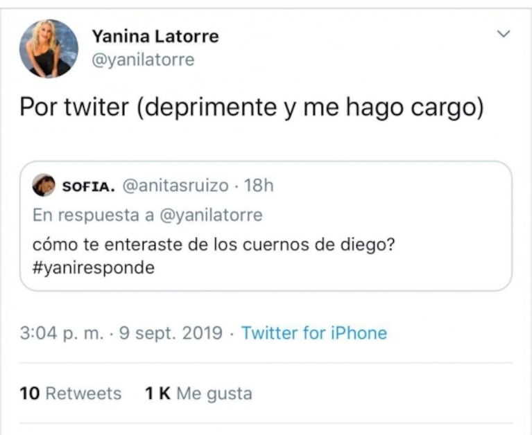 Yanina Latorre reveló cómo se enteró de la infidelidad de Diego con Natacha Jaitt: "Fue deprimente y me hago cargo"