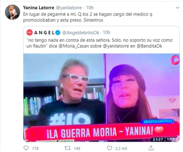 Yanina Latorre salió a cruzar sin filtros a Moria Casán: "Nunca fui presa ni me encontraron merca"