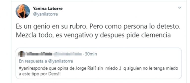 Yanina Latorre, sin filtro sobre Jorge Rial: "Es un genio en su rubro, pero como persona lo detesto"