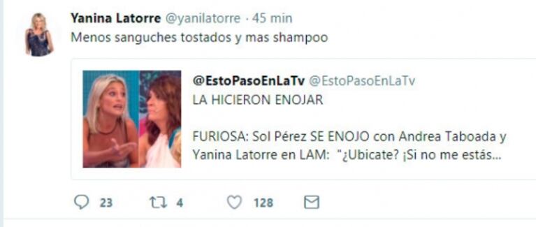 Yanina Latorre ¿trató de 'sucia' a Sol Pérez?: "Menos sándwich tostado y más shampoo" 